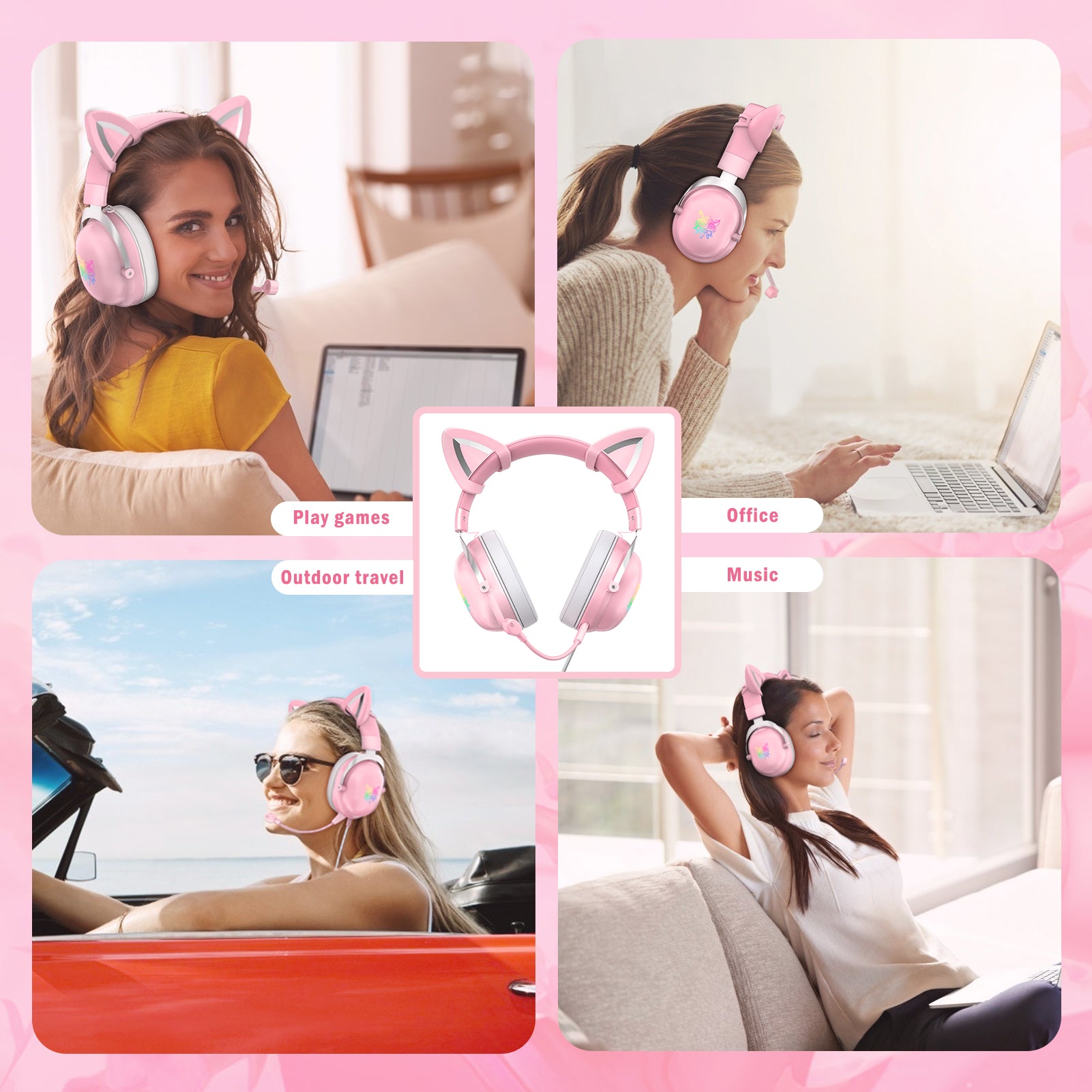 ONIKUMA X11 Gaming Headset med aftageligt Cat Ear RGB-støjreduktion over øret ONIKUMA X11 Gaming Headset med aftageligt Cat Ear RGB-støjreduktion over øret